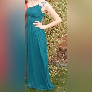Turquoise One Shoulder Prom Dress